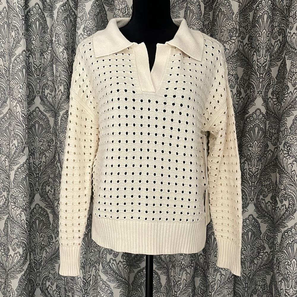 CREAM JOIE V NECK COLLARED SWEATER